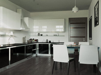 Фото № 1: Дизайн-проект кухни 13.0  м² стиль Минимализм для ЖК Современный