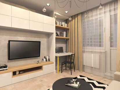 Фото № 3: Дизайн-проект однокомнатной квартиры 37.9  м² Скандинавский стиль п-44т, секция 2-1