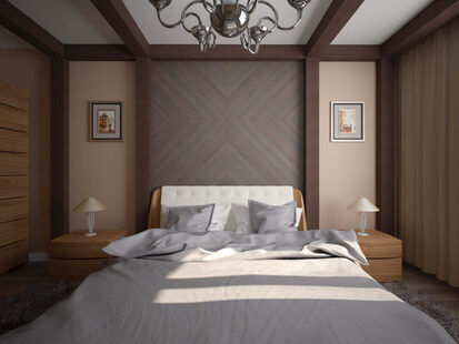 Фото № 4: Дизайн-проект спальни 13.3 кв.м стиль Кантри для ЖК Современный