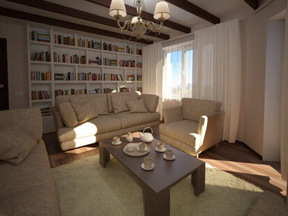 Фото № 1: Дизайн-проект трехкомнатной квартиры 87.4  м² стиль Кантри для ЖК Современный