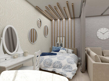 Фото № 1: Дизайн-проект однокомнатной квартиры 56.5  м² стиль Современная классика для ЖК Мещера