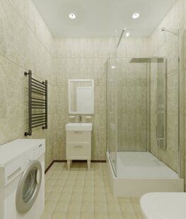 Фото № 1: Дизайн-проект совмещенного санузла 4.5  м² стиль Модернизм для ЖК Лайт Сити LS