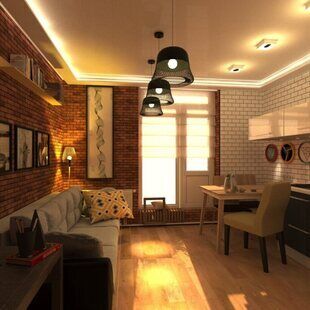 Фото № 2: Дизайн-проект однокомнатной квартиры 22.9  м² стиль Эклектика для ЖК Эверест