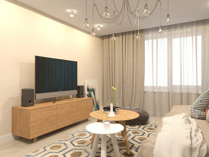 Фото № 2: Дизайн-проект зала 18.5 кв.м Скандинавский стиль для ЖК Смайлино