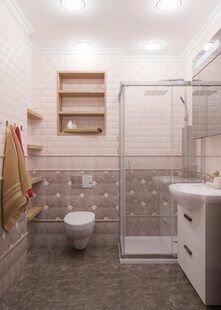 Фото № 2: Дизайн-проект совмещенного санузла 3.1  м² стиль Современная классика для ЖК Лазурный