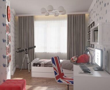 Фото № 1: Дизайн-проект детской 11.2  м² стиль Современная классика для ЖК Лазурный