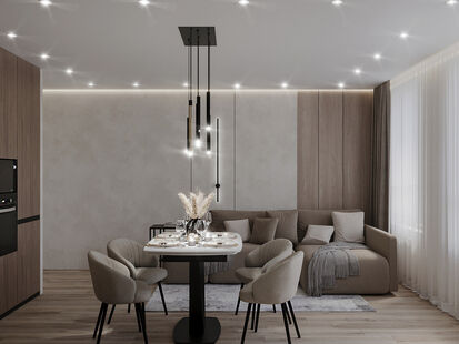 Фото № 1: Дизайн-проект трехкомнатной квартиры 91.66  м² Стиль Модернизм для ЖК Домашний