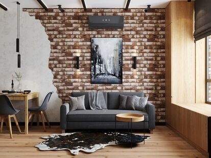 Фото № 1: Дизайн-проект однокомнатной квартиры 32.3  м² Стиль Лофт для ЖК Сердце Столицы