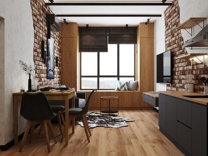 Фото № 6: Дизайн-проект однокомнатной квартиры 32.3  м² Стиль Лофт для ЖК Сердце Столицы