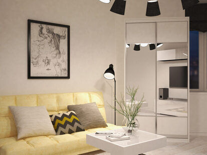 Фото № 1: Дизайн-проект зала 21.5  м² Скандинавский стиль для ЖК Квартал Авиаторов