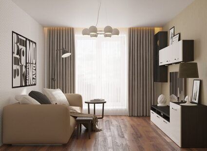 Фото № 1: Дизайн-проект зала 14.4  м² стиль Современная классика для ЖК Эверест