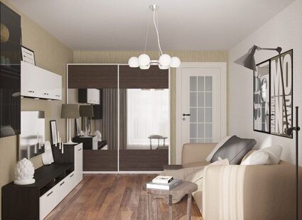 Фото № 2: Дизайн-проект зала 14.4  м² стиль Современная классика для ЖК Эверест