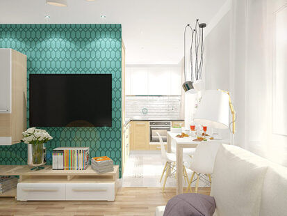 Фото № 1: Дизайн-проект кухни-гостиной 16.2  м² стиль Современная классика для ЖК Эверест