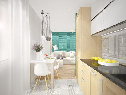 Фото № 4: Дизайн-проект кухни-гостиной 16.2  м² стиль Современная классика для ЖК Эверест