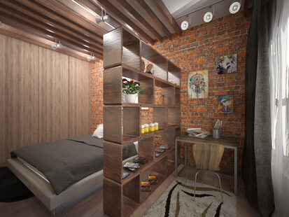 Фото № 3: Дизайн-проект спальни 17.8  м² стиль Лофт для ЖК Ника Парк