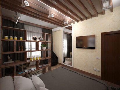 Фото № 2: Дизайн-проект спальни 17.8  м² стиль Лофт для ЖК Ника Парк