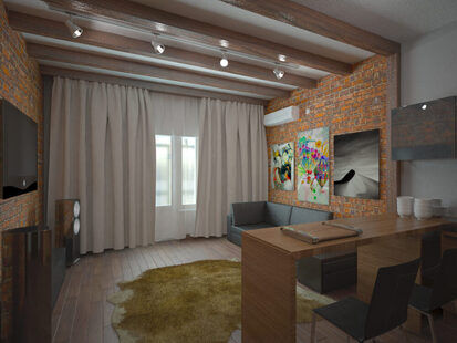 Фото № 3: Дизайн-проект кухни-гостиной 23.5  м² стиль Лофт для ЖК Ника Парк