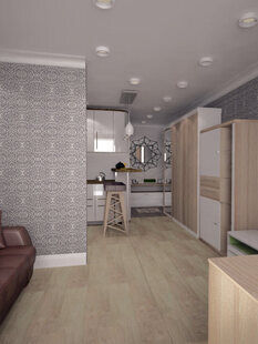 Фото № 3: Дизайн-проект кухни-гостиной 19.4  м² Скандинавский стиль для ЖК Видный