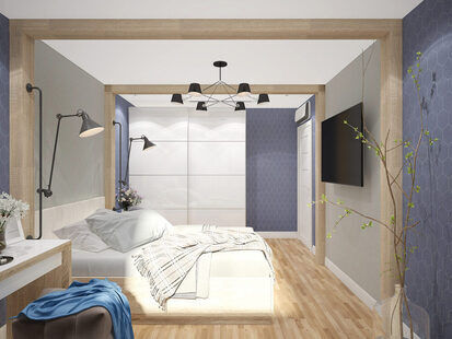 Фото № 3: Дизайн-проект спальни 13.4  м² стиль Современная классика для ЖК Эверест