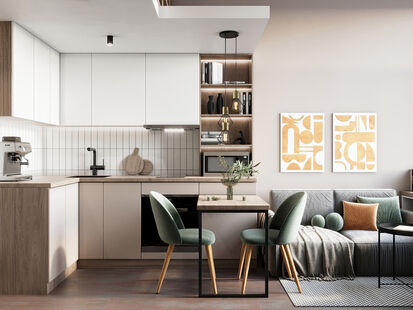 Фото № 1: Дизайн-проект однокомнатной квартиры 27.58  м² Стиль Лофт для апартаментов ильин лофт