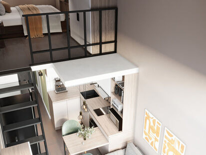 Фото № 6: Дизайн-проект однокомнатной квартиры 27.58  м² Стиль Лофт для апартаментов ильин лофт