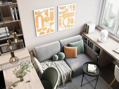 Фото № 4: Дизайн-проект однокомнатной квартиры 27.58  м² Стиль Лофт для апартаментов ильин лофт