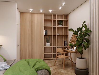 Фото № 2: Дизайн-проект однокомнатной квартиры 44.96  м² Современный стиль для ЖК Регата