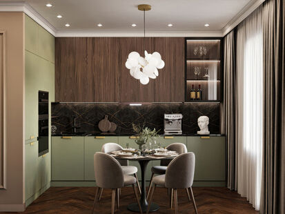 Фото № 1: Дизайн-проект однокомнатной квартиры 45.35  м² Стиль Модернизм для ЖК Династия