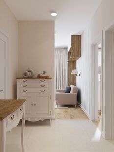 Фото № 4: Дизайн-проект однокомнатной квартиры 47.03  м² Современная классика для ЖК Переделкино Ближнее