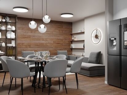 Фото № 1: Дизайн-проект кухни-гостиной 17.0  м² Стиль Модернизм для ЖК в г. Балашиха