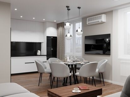 Фото № 5: Дизайн-проект кухни-гостиной 17.0  м² Стиль Модернизм для ЖК в г. Балашиха