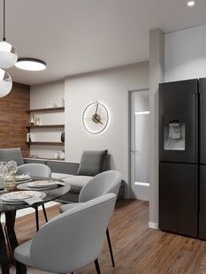 Фото № 3: Дизайн-проект кухни-гостиной 17.0  м² Стиль Модернизм для ЖК в г. Балашиха