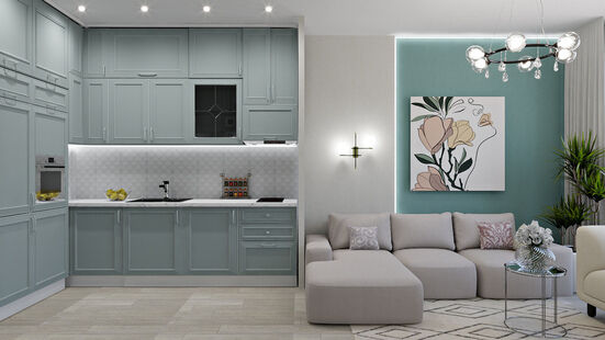 Фото № 1: Дизайн-проект двухкомнатной квартиры 49.18  м² Стиль Модернизм для ЖК Клубный дом