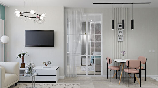 Фото № 3: Дизайн-проект двухкомнатной квартиры 49.18  м² Стиль Модернизм для ЖК Клубный дом