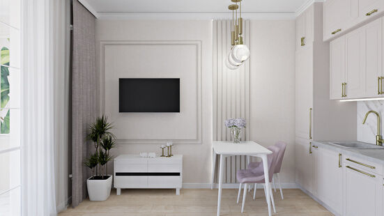 Фото № 2: Дизайн-проект двухкомнатной квартиры 44.3  м² Современная классика для ЖК Северный