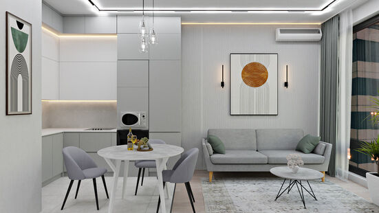 Фото № 1: Дизайн-проект двухкомнатной квартиры 44.61  м² Современный стиль для ЖК Событие