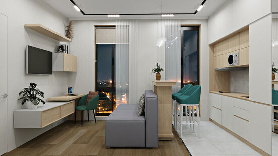 Фото № 1: Дизайн-проект двухкомнатной квартиры 42.34  м² Скандинавский стиль для ЖК Физтех-Сити