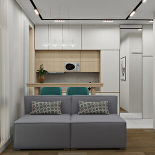 Фото № 6: Дизайн-проект двухкомнатной квартиры 42.34  м² Скандинавский стиль для ЖК Физтех-Сити