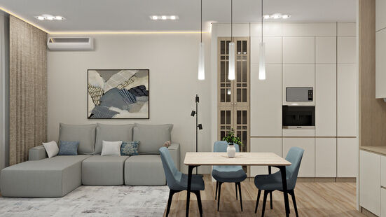 Фото № 1: Дизайн-проект четырехкомнатной квартиры 88.99  м² Стиль Модернизм для ЖК Скандинавия