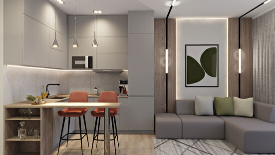 Фото № 2: Дизайн-проект трехкомнатной квартиры 62.26  м² Скандинавский стиль для ЖК Прокшино