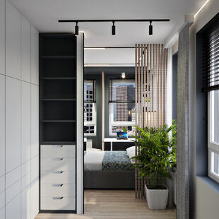 Фото № 3: Дизайн-проект трехкомнатной квартиры 62.26  м² Скандинавский стиль для ЖК Прокшино