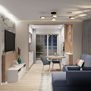 Фото № 1: Дизайн-проект трехкомнатной квартиры 66.6  м² Стиль Модернизм для ЖК Московский