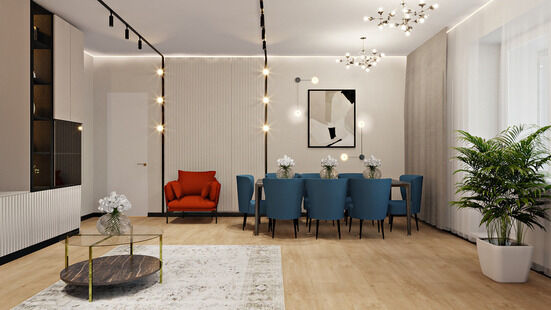 Фото № 6: Дизайн-проект трехкомнатной квартиры 140.42  м² Стиль Модернизм для ЖК в г. Благовещенск