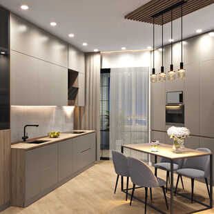 Фото № 4: Дизайн-проект трехкомнатной квартиры 140.42  м² Стиль Модернизм для ЖК в г. Благовещенск