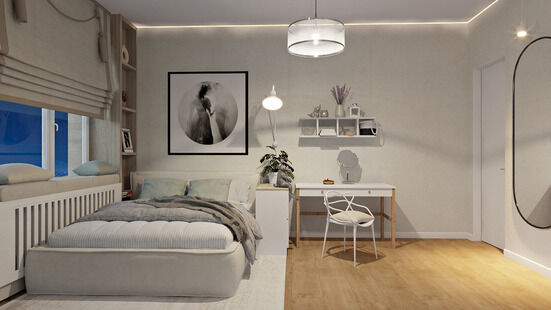 Фото № 5: Дизайн-проект трехкомнатной квартиры 140.42  м² Стиль Модернизм для ЖК в г. Благовещенск