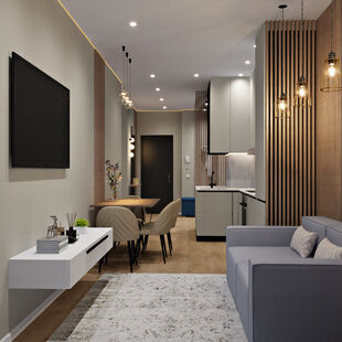 Фото № 1: Дизайн-проект двухкомнатной квартиры 55.86  м² Современный стиль для ЖК Маяк