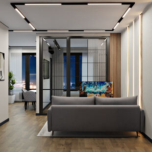 Фото № 6: Дизайн-проект однокомнатной квартиры 34.87  м² Современный стиль для ЖК Профит