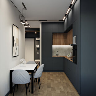 Фото № 1: Дизайн-проект однокомнатной квартиры 34.87  м² Современный стиль для ЖК Профит