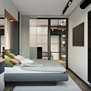 Фото № 4: Дизайн-проект однокомнатной квартиры 34.87  м² Современный стиль для ЖК Профит