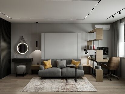 Фото № 1: Дизайн-проект однокомнатной квартиры 37.98  м² Стиль Лофт для ЖК Московский